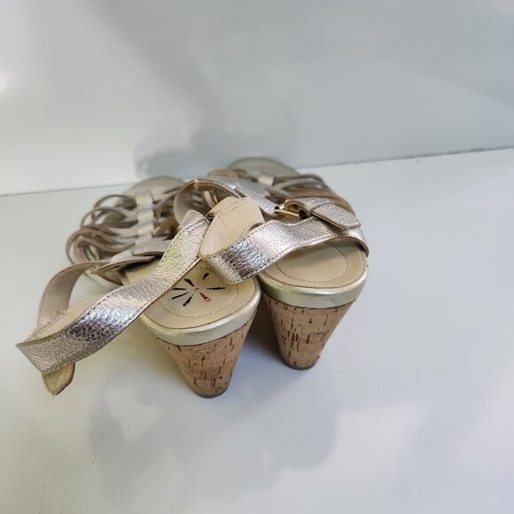 Isaac Mizrahi Gold Leather Strappy Cork Wedge Sandals Size 10W - Picture 5 of 7